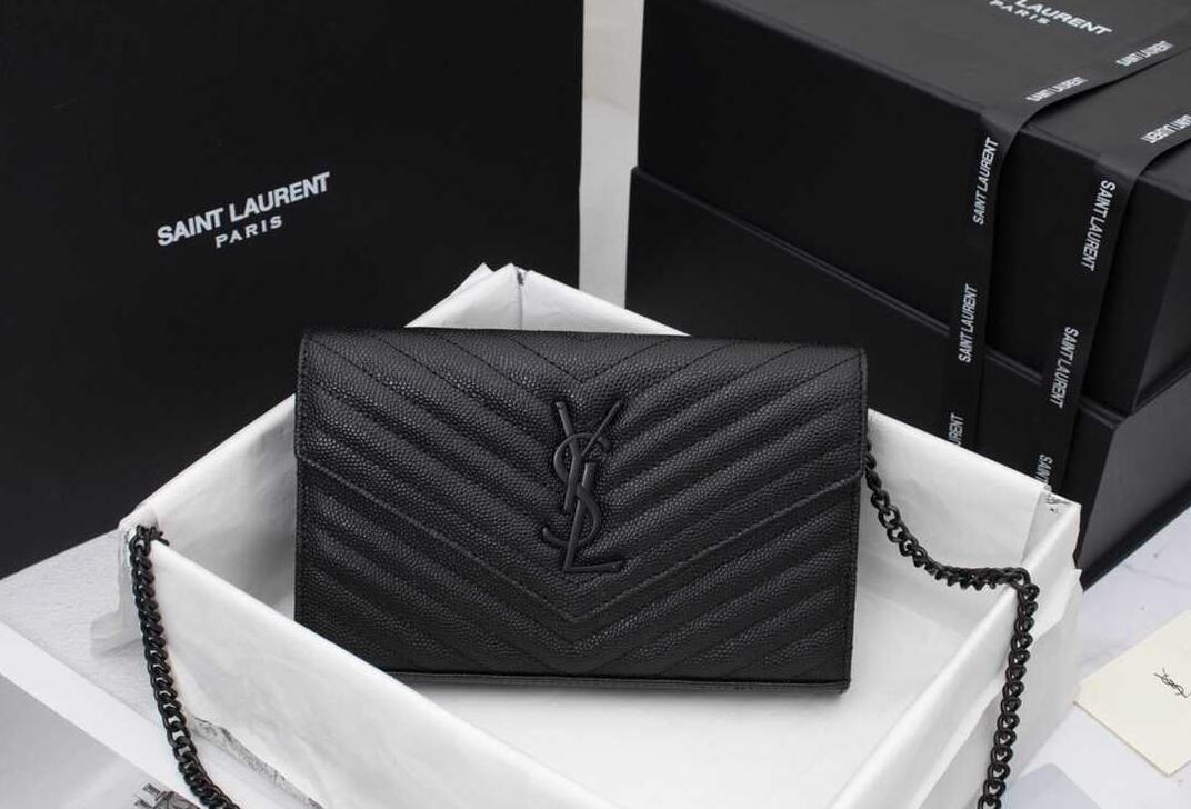 CASSANDRE SAINT LAURENT MATELASSÉ CHAIN WALLET IN GRAIN DE POUDRE EMBOSSED LEATHER