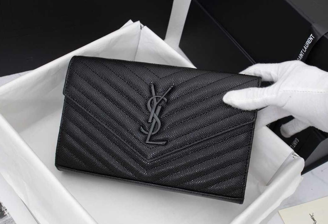 CASSANDRE SAINT LAURENT MATELASSÉ CHAIN WALLET IN GRAIN DE POUDRE EMBOSSED LEATHER