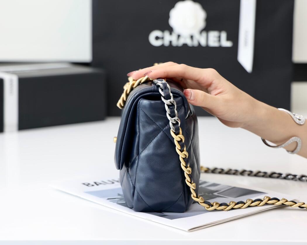 CHANEL 19 Small Flap Bag In Dark Blue Lambskin