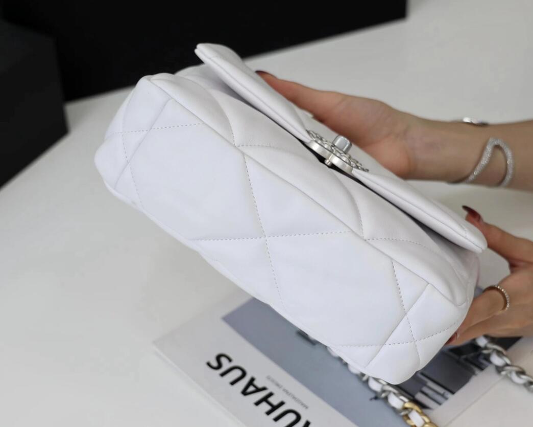 CHANEL 19 Medium Flap Bag In White Lambskin