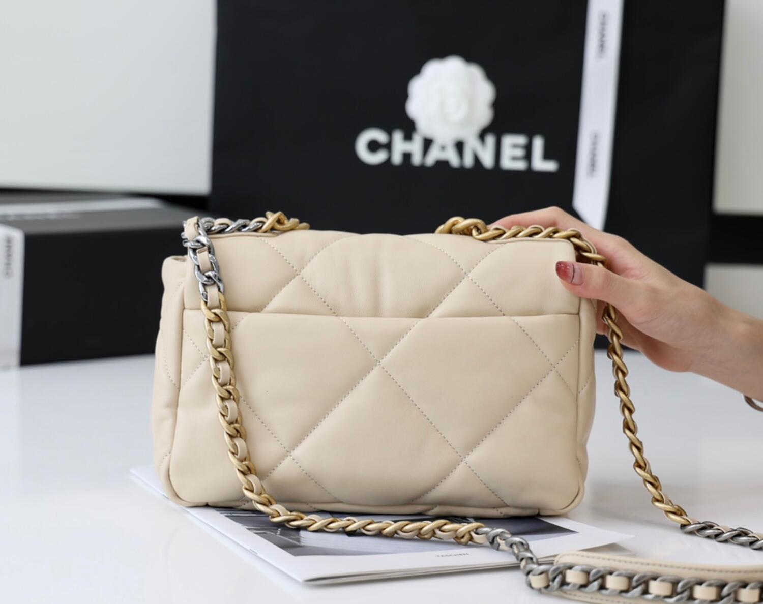 CHANEL 19 Small Flap Bag In Beige Lambskin