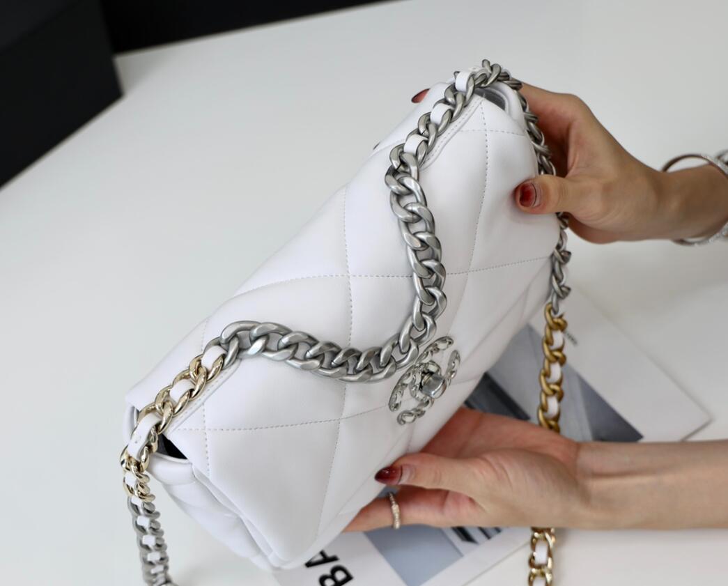 CHANEL 19 Medium Flap Bag In White Lambskin