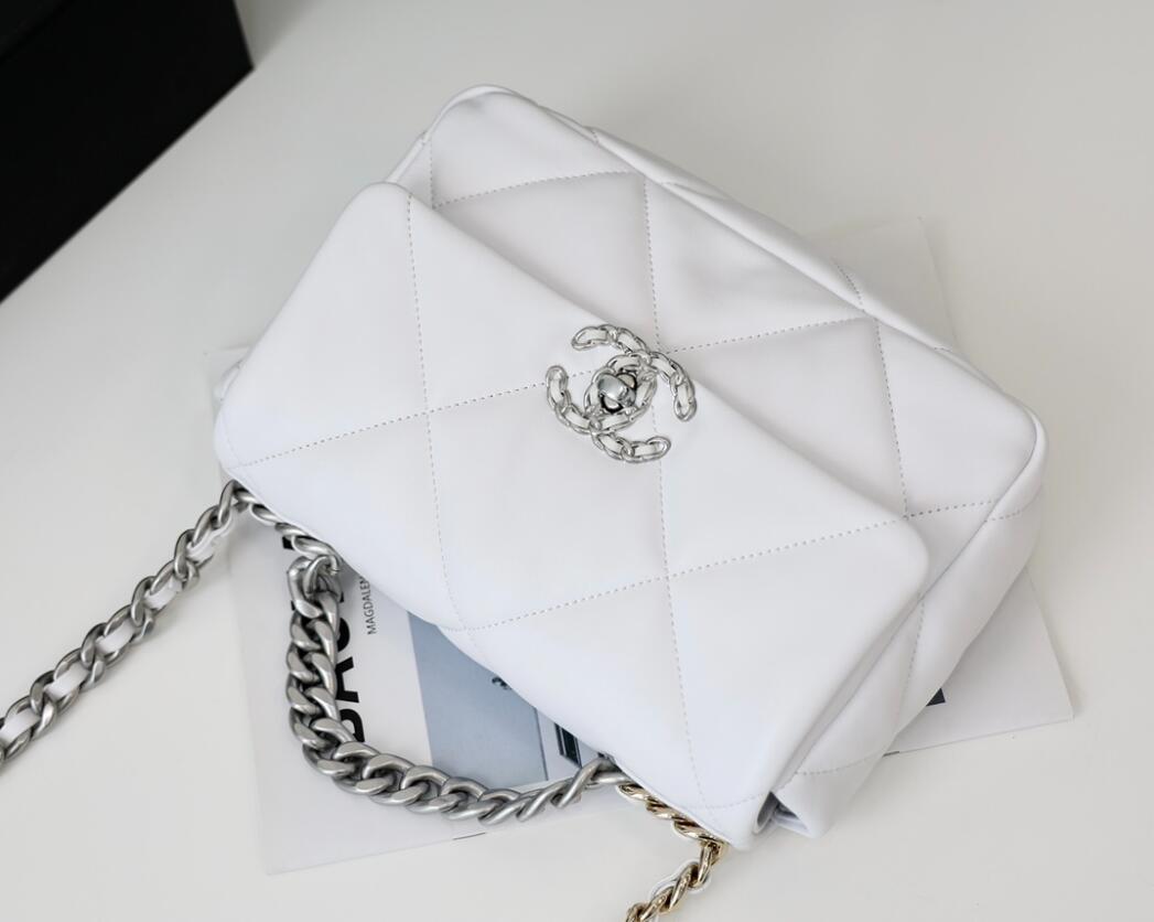 CHANEL 19 Medium Flap Bag In White Lambskin